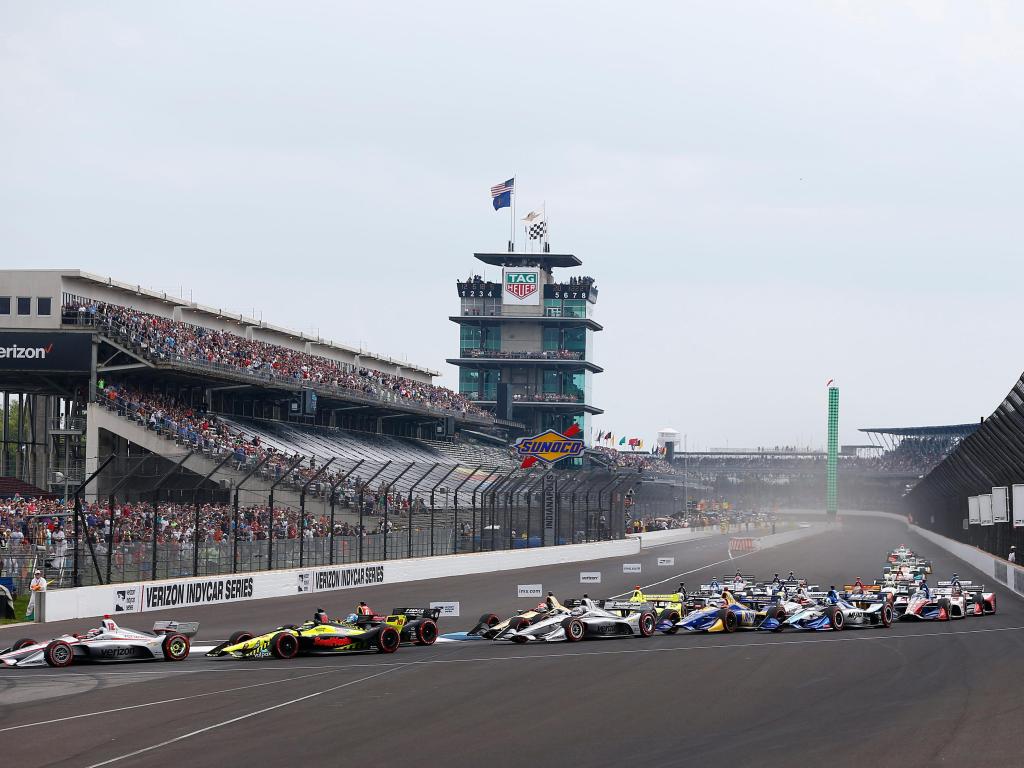 Race cars on the famous Indianapolis Motor Speedway 