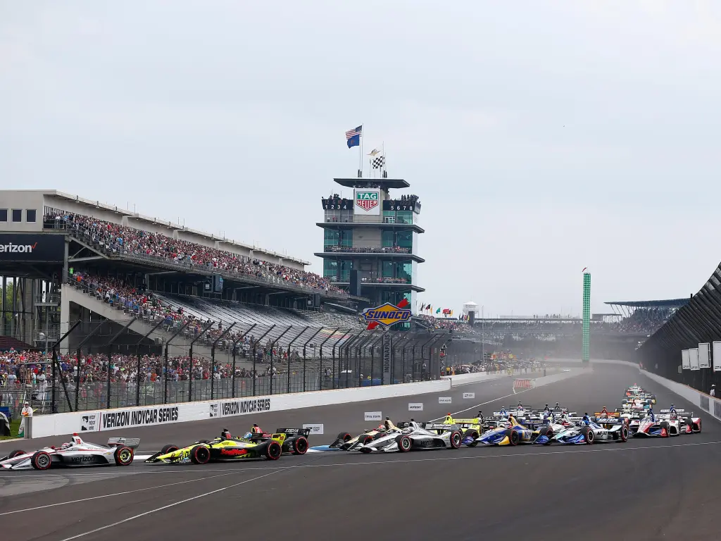 Race cars on the famous Indianapolis Motor Speedway 