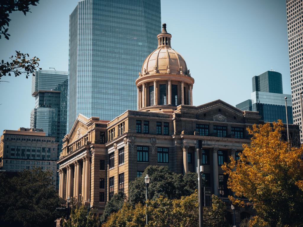 Houston, Texas, Historic building with dome in front of sky scraper