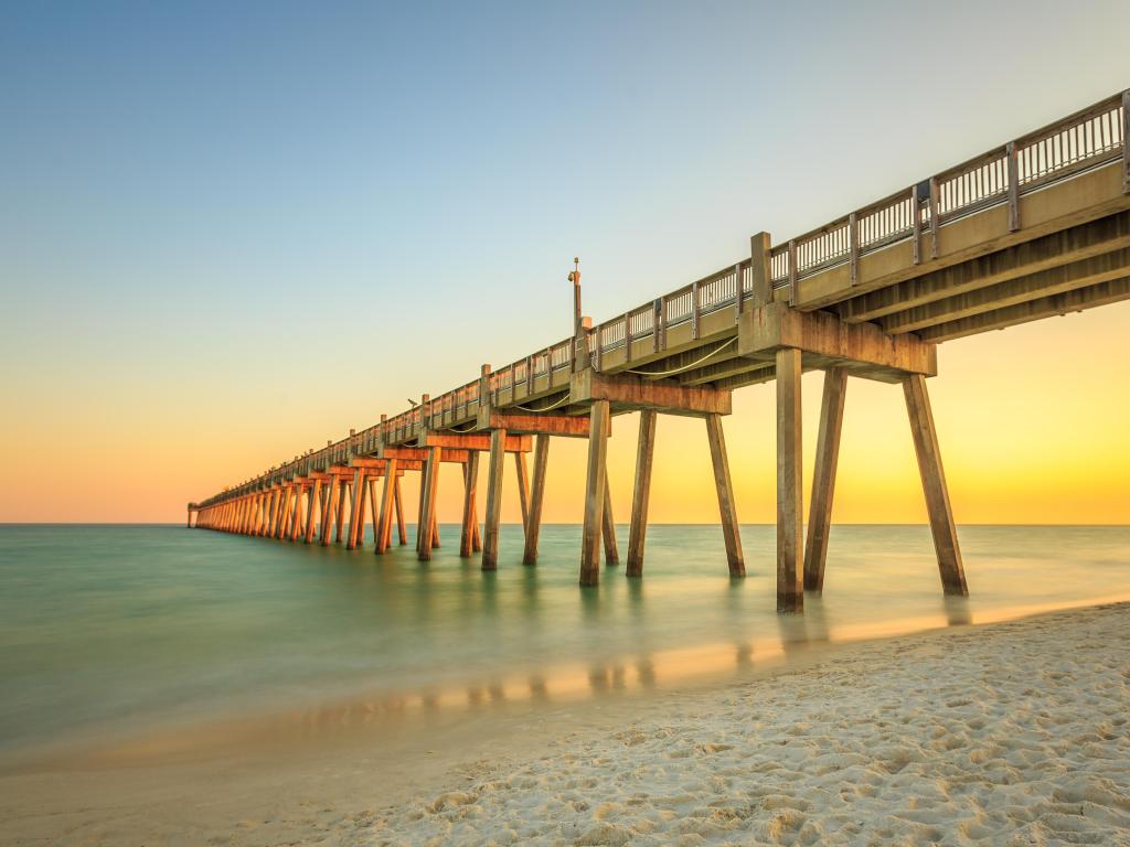 Pensacola pier, Florida, during an orange sunset