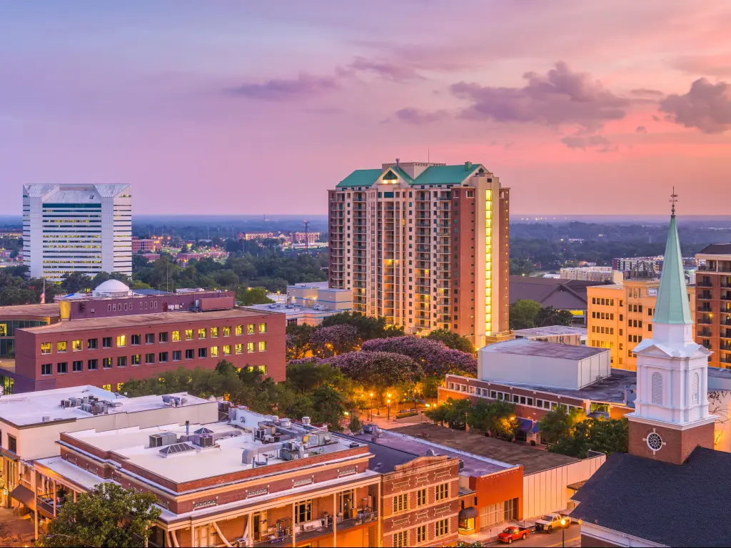 Tallahassee downtown skyline at dusk.