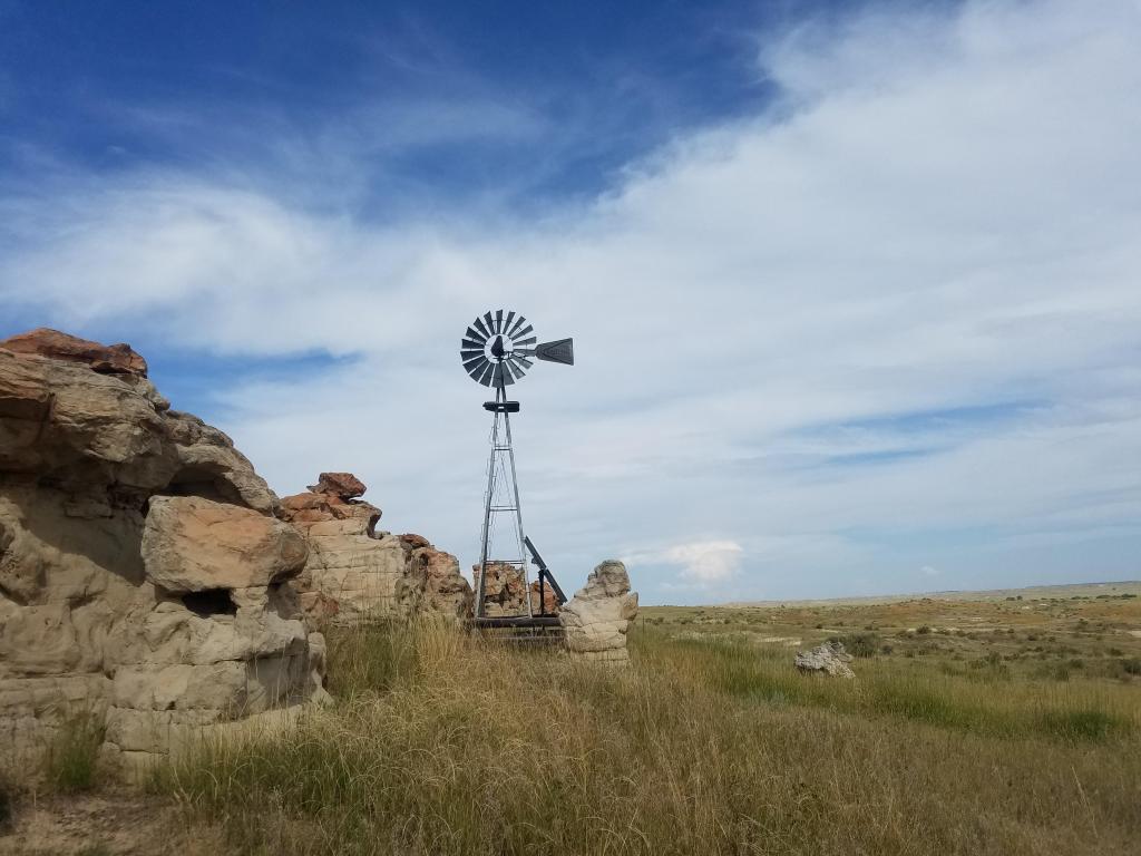 An old windmill on Thunder Basin National Grasslands in Wyoming