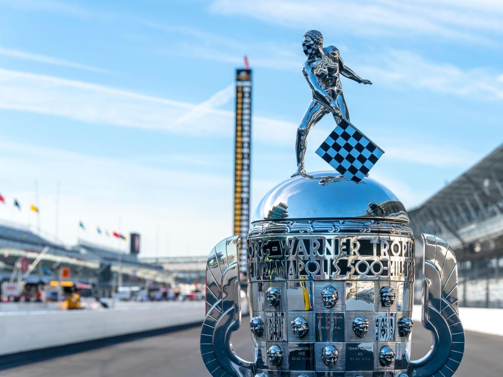The Borg Warner Trophy goes on display before the final practice for the Indianapolis 500 at Indianapolis Motor Speedway in Indianapolis Indiana.