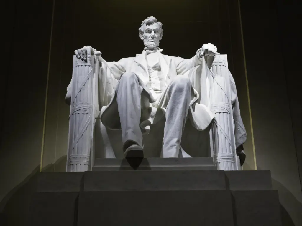 Lincoln Memorial statue at night, Washington, DC