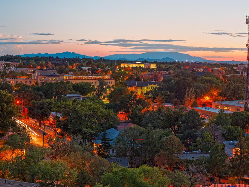 Twilight Panorama Of Downtown Santa Fe From Cross Of The Martyrs - New Mexico