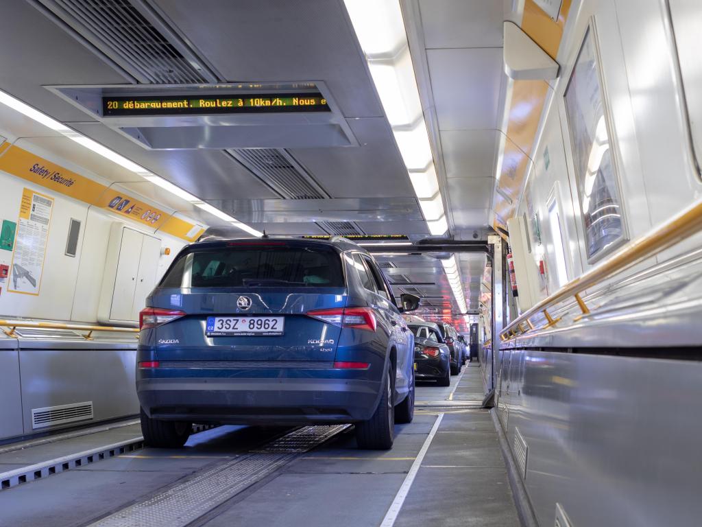 Cars on the Eurotunnel crossing from France to the UK