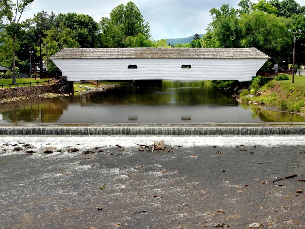 Elizabethton, Tennessee is graced by this long covered bridge which covers the Doe River and small falls.