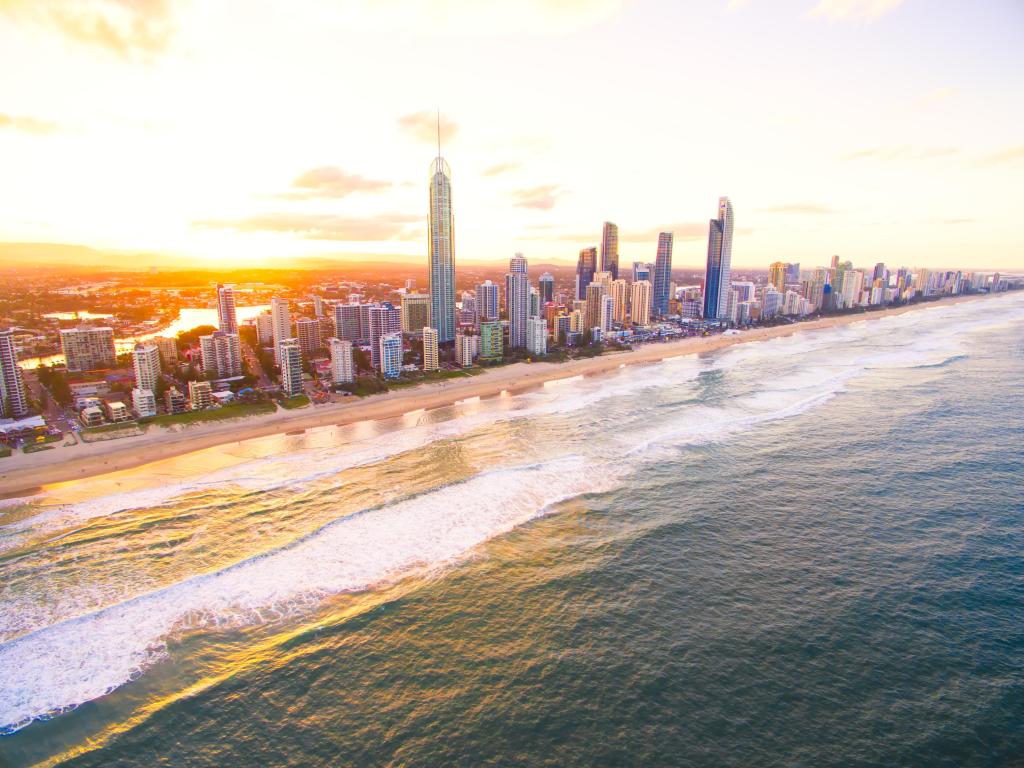 Skyline of the city during a sunset