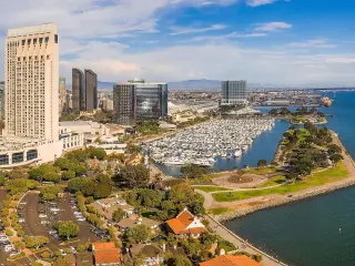 Beautiful aerial view of the San Diego downtown by the Pacific ocean
