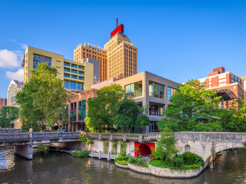 San Antonio, Texas, USA downtown skyline on the river walk.