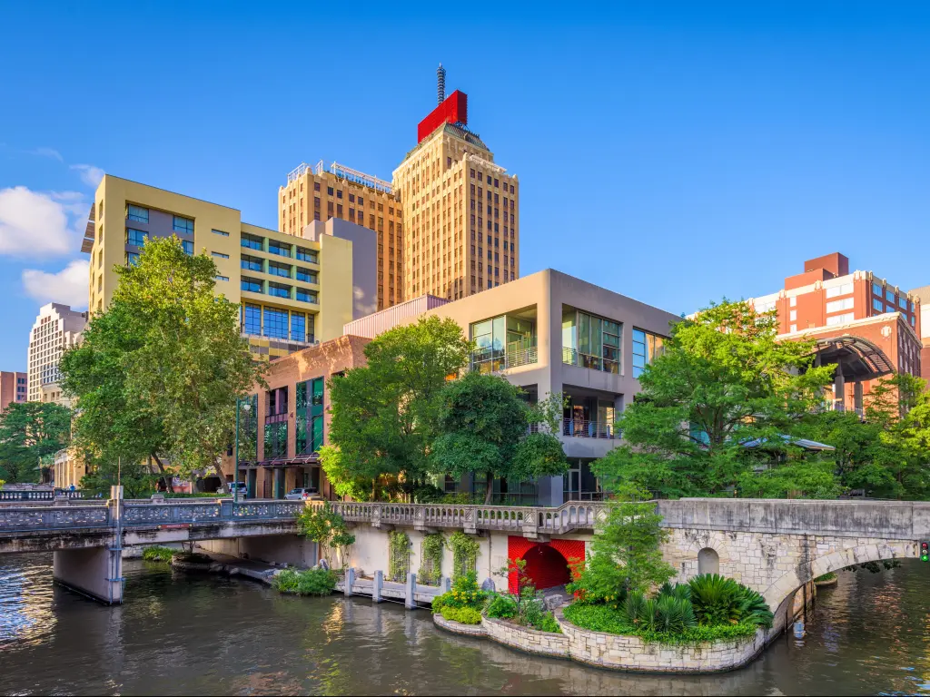 San Antonio, Texas, USA downtown skyline on the river walk.