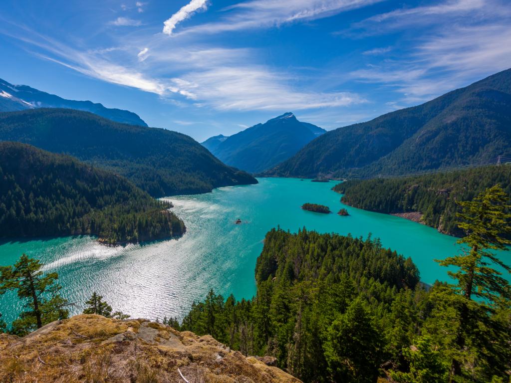 The beautiful turquoise Diablo Lake in Washington state's North Cascade mountains