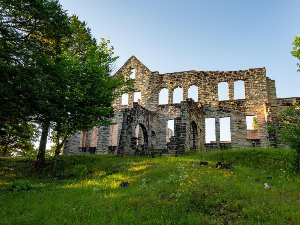 Castle Ruins and Ha Ha Tonka State Park, Arkansas, USA on a sunny day.