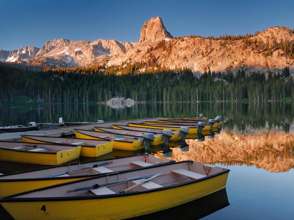 Early morning light on Lake Mary at Mammoth Mountains in California