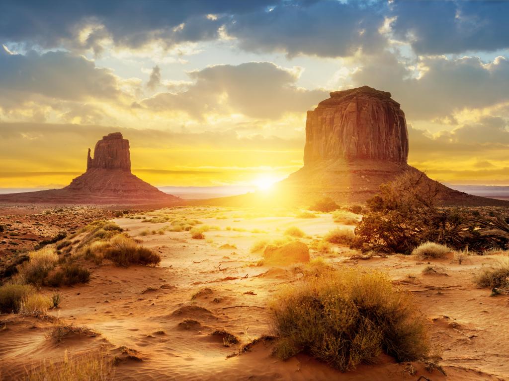 Sunset at the sisters in Monument Valley, USA