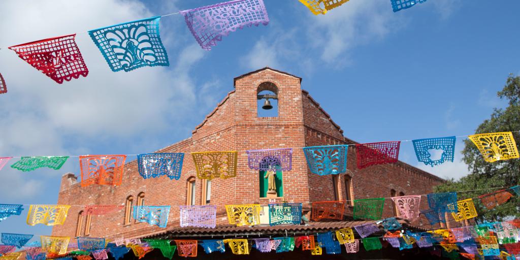 Colourful flags at the Historic Market Square, San Antonio