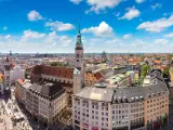 Panoramic aerial view of Munich, Germany in a beautiful summer day