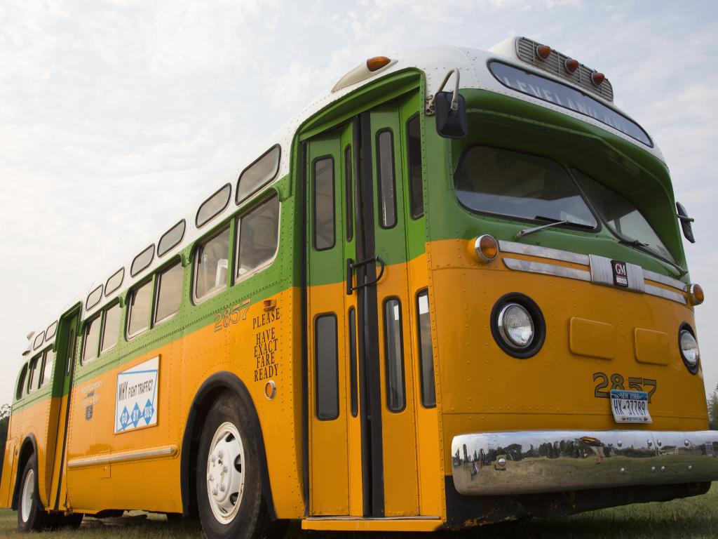 Restored yellow and green 1955 Bus, made famous by Rosa Parks in Montgomery, Alabama