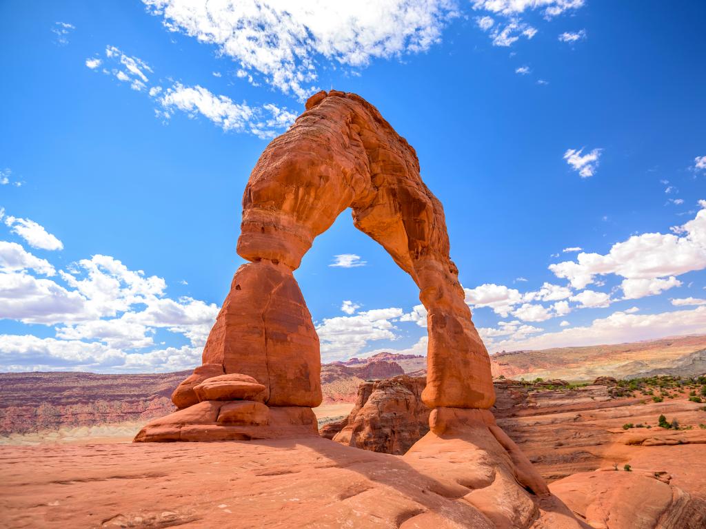 The Delicate Arch rock formation in the Arches National Park near Moab, Utah