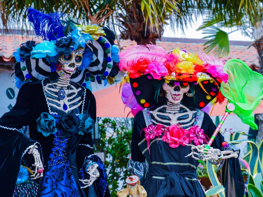 Colorful traditional Mexican "Santa Muerte" in the park of Old Town San Diego at Halloween 