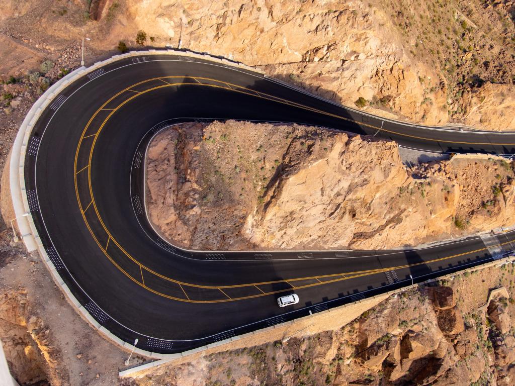 Driving around Hoover Dam on the curved access road in Nevada Arizona