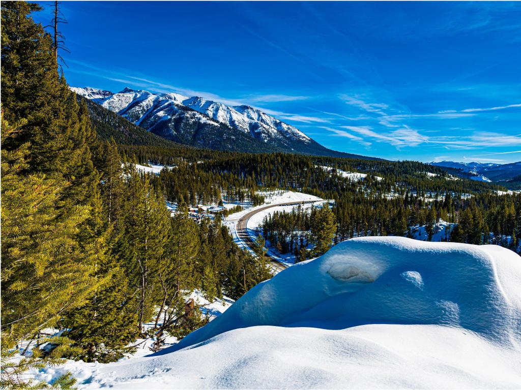 Winter Wonderland in Ketchum, Idaho taken during a sunny wintry day.