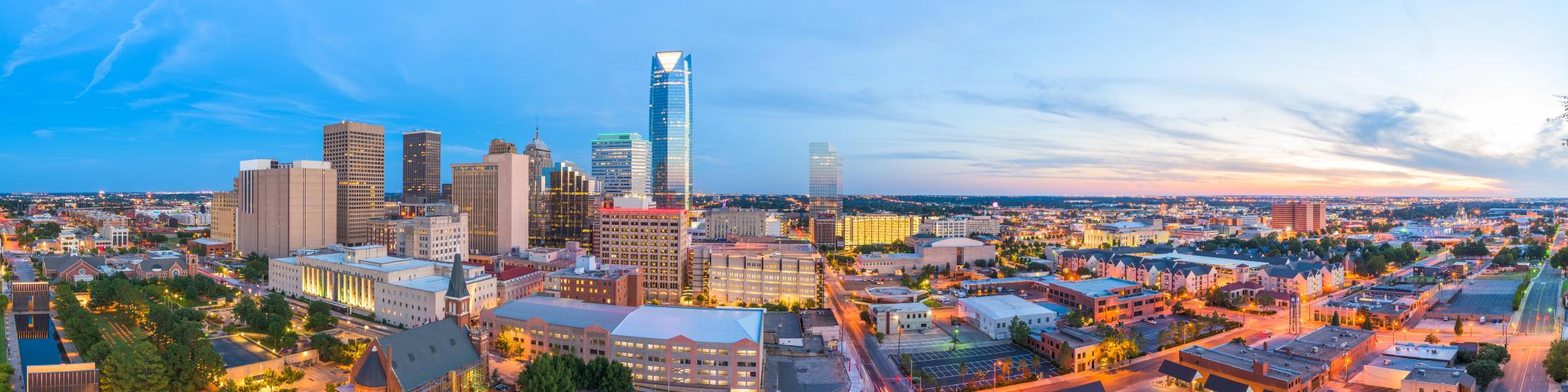 Oklahoma City, Oklahoma, USA downtown skyline at twilight.