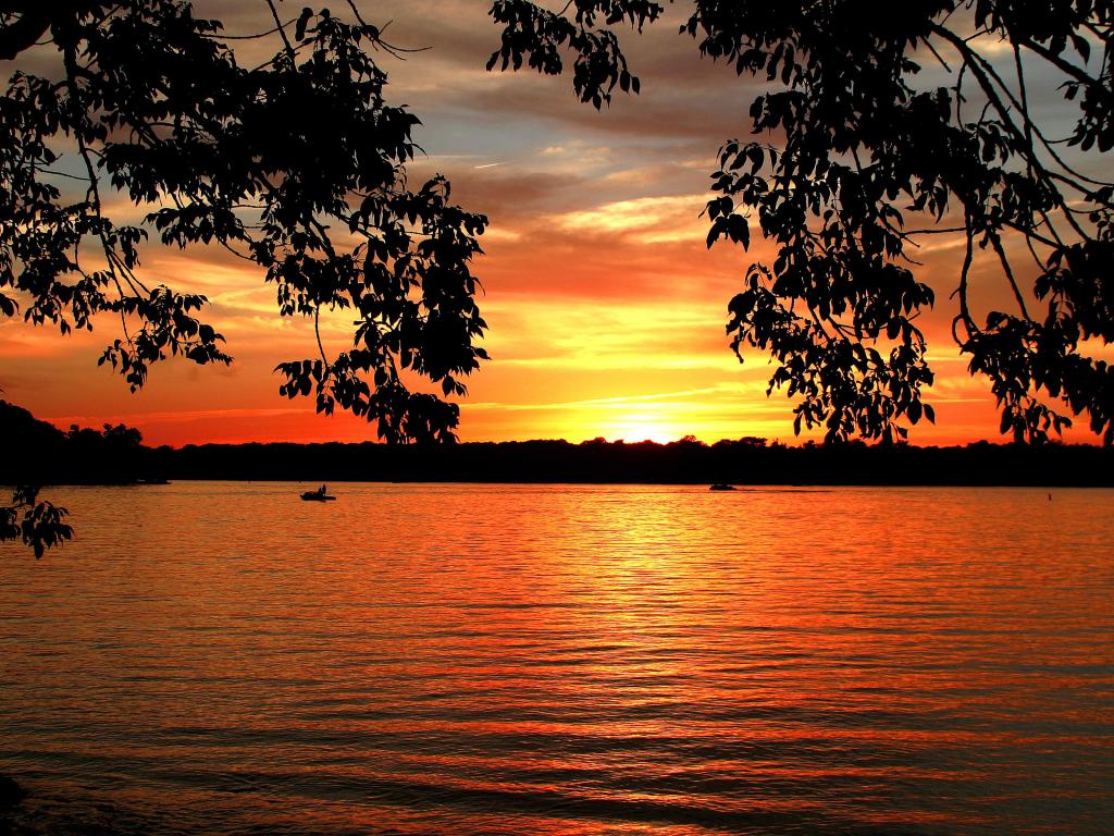 Old Hickory Lake Nashville Tennessee during a stunning red sunset