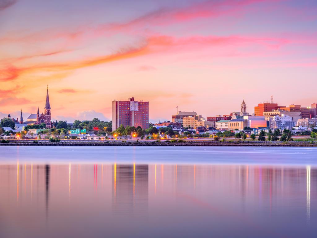 Portland, Maine, USA downtown skyline at sunset. 