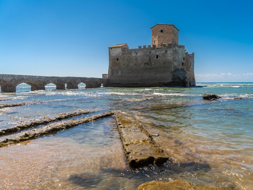 Torre Astura is a medieval building located in Neptune province of Rome. The tower was built by the Frangipane family starting from 1193, to protect themselves from the numerous raids of the Saracens
