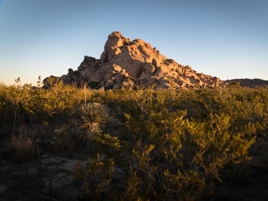 Hueco Tanks Historic State Park in El Paso, Texas, USA at sunset.
