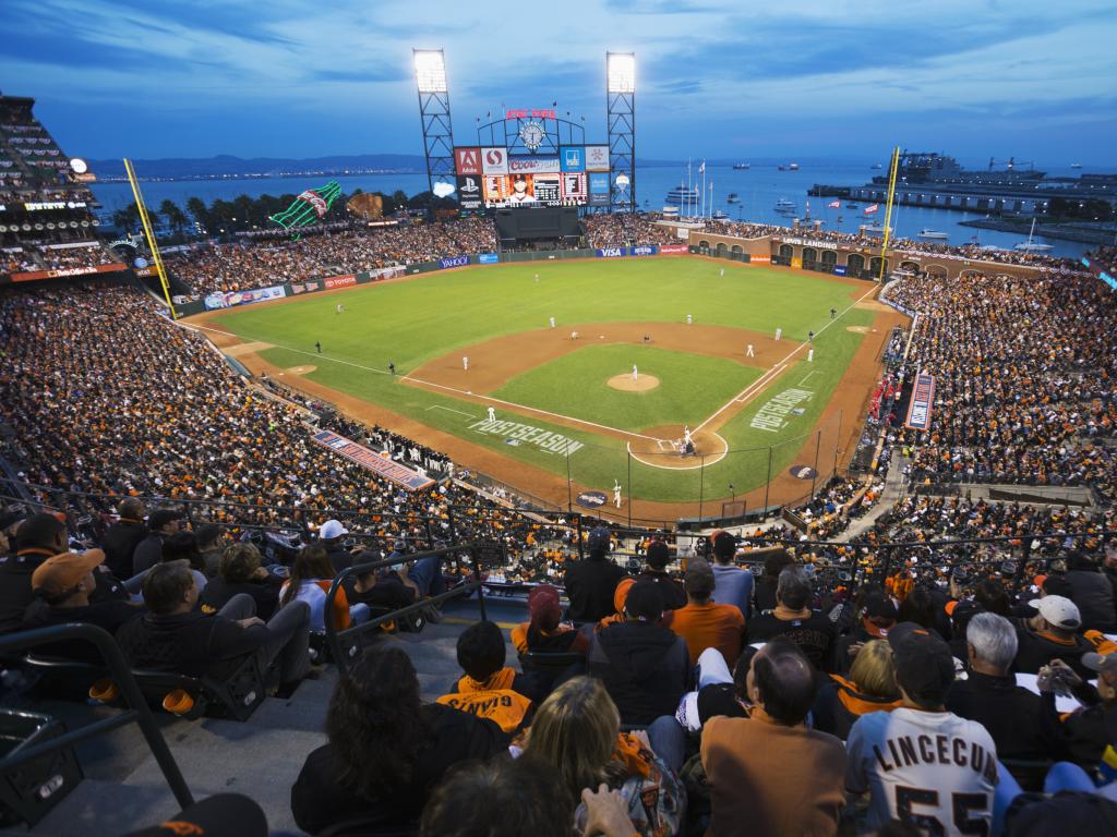 San Francisco Giants playing at AT&T Park at night