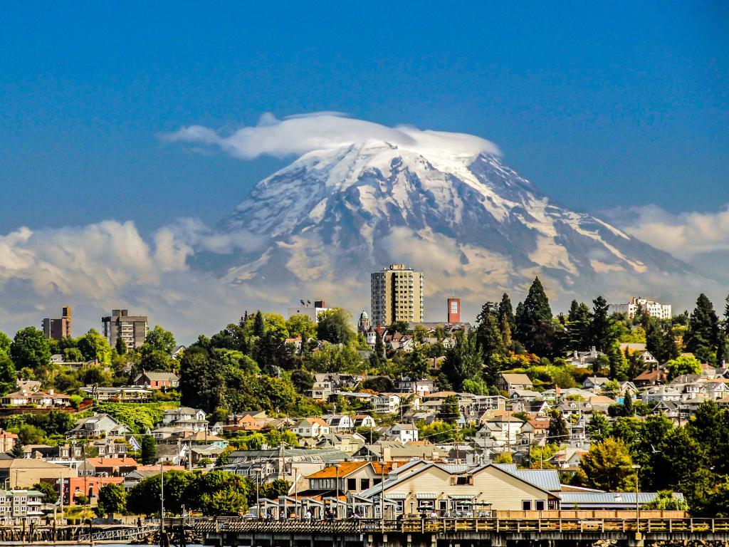 Mt. Rainier from Tacoma, WA, USA on a clear day.