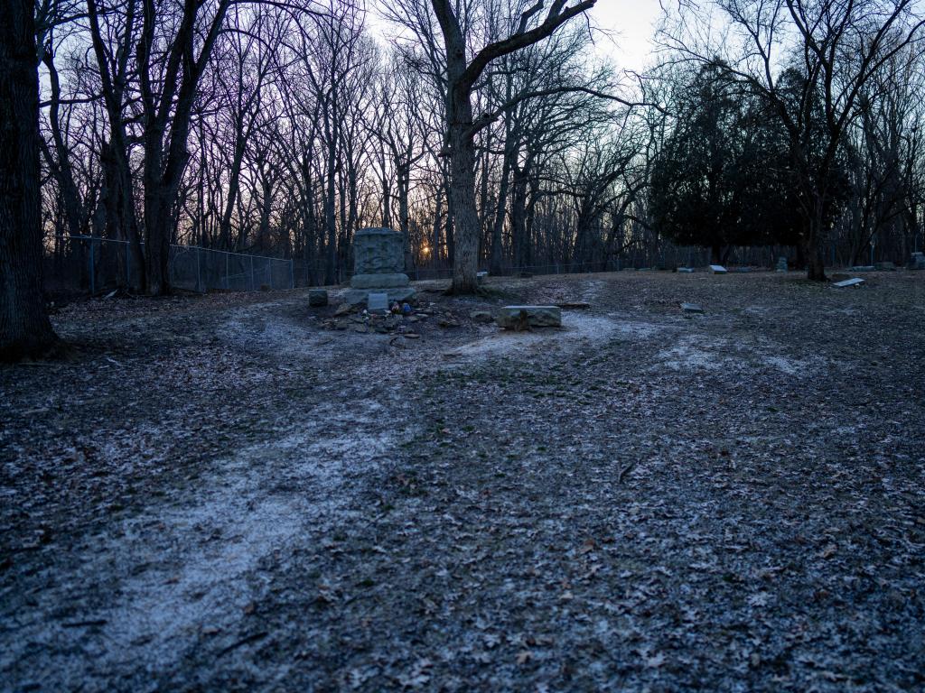 The spooky cemetery at sunrise