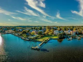 Aerial summer view of colonial Chestertown on the Chesapeake Bay in Maryland USA