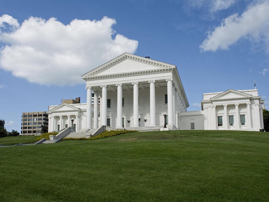 Virgina State Capital building located on bright green grass in Richmond