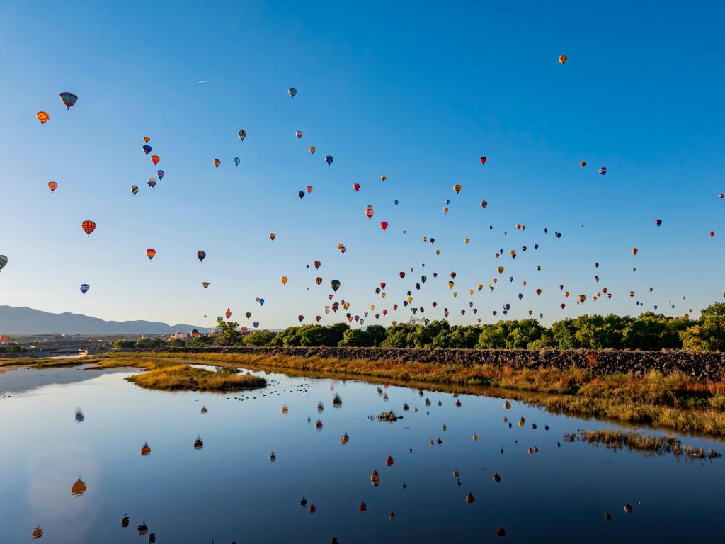 Morning view of the famous Albuquerque International Balloon Fiesta event at New Mexico