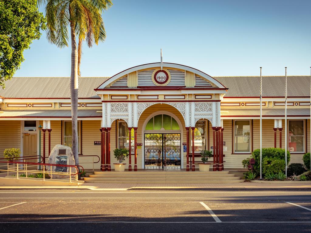 Historic train station building in Emerald, Queensland, Australia