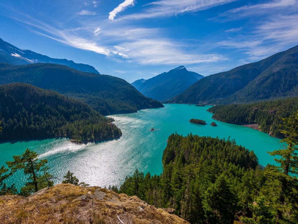 The beautiful turquoise Diablo Lake in Washington state's North Cascade mountains