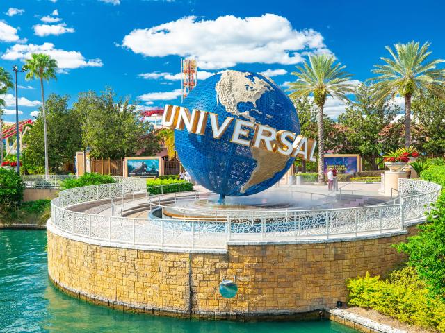 The famous Universal Globe at Universal Studios on a sunny day