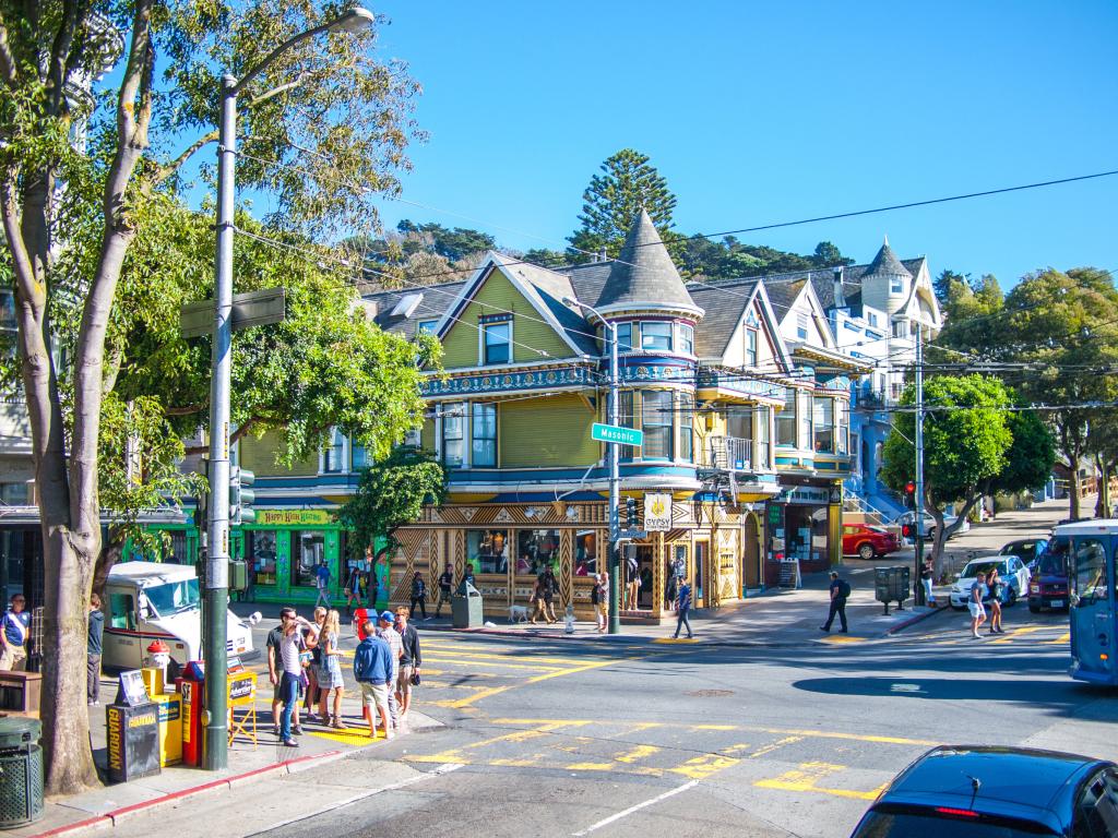 Haight Ashbury district with colorful buildings in San Francisco