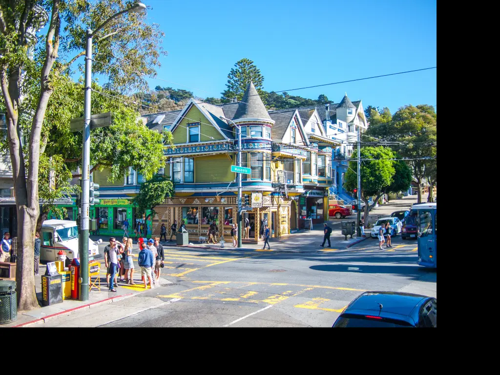 Haight Ashbury district with colorful buildings in San Francisco