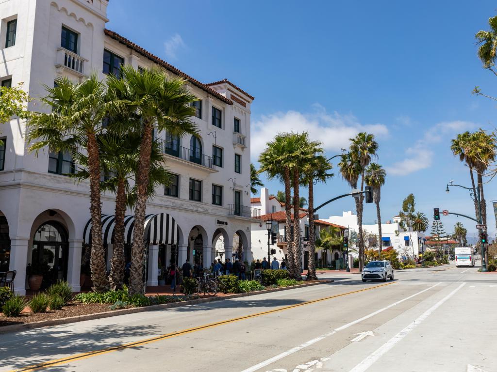 Santa Barbara, California, USA with a view of the famous State street on a sunny day.
