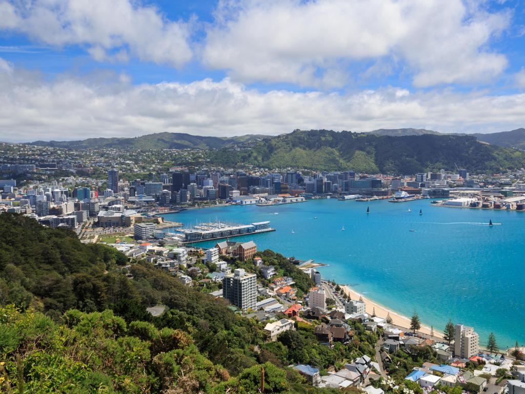 Wellington City harbor and downtown. Buildings are in central business district.