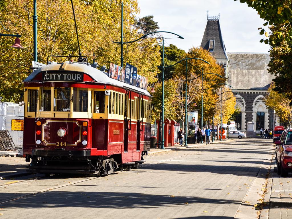  Christchurch Tramway city tour tram in the street 