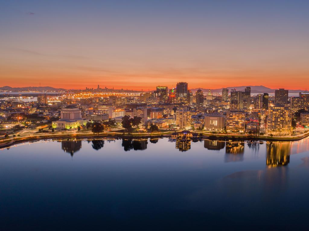 Oakland Skyline from Above during Sunset