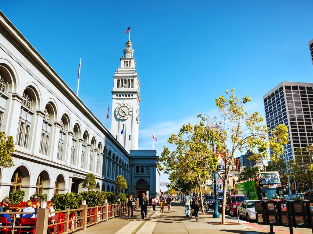 San Francisco's Ferry building built in 1898 with a 245-foot tall clock tower