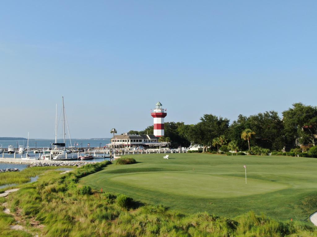 Sea pines lighthouse off of a golf course in Hilton Head island.