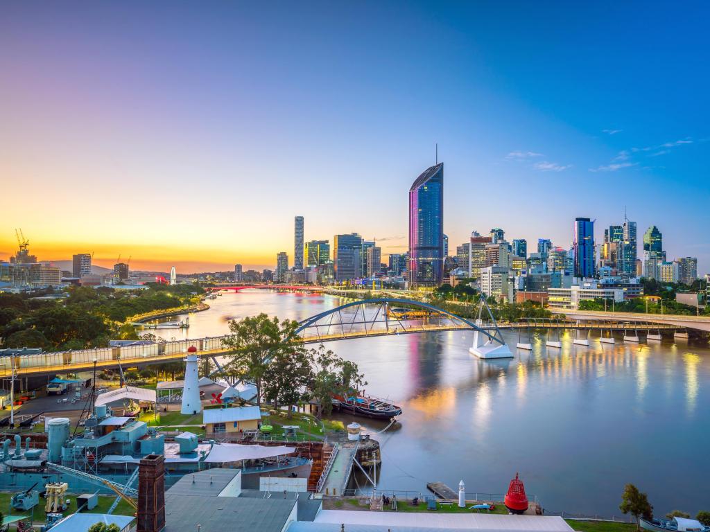 Brisbane, Australia with the city skyline and Brisbane river at twilight.