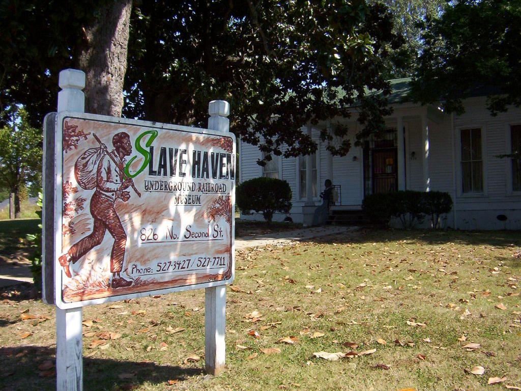 Sign outside the building housing the Slave Haven Underground Railroad Museum in Memphis, Tennessee